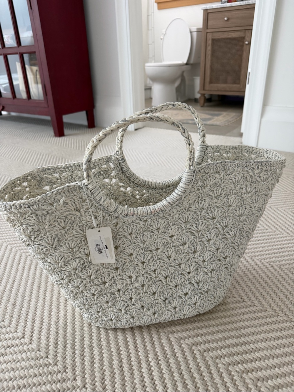 Woven Crochet Tote Bag in white and silver